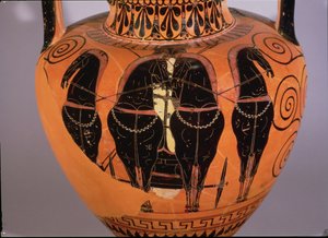Amphore à figures noires représentant un quadrige - Greek